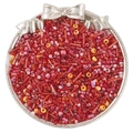 Set di perline di vetro rosso misto in vassoio d'argento per gioielli fai da te - Dimensioni circa 1.5-4.5mm 30g/confezione circa 1000pz / tonalità rosse