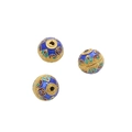 Royal blue cloisonne enamel heart bead with 18K gold plating for DIY jewelry making - Flat Round Bead (#07)