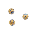 18K gold-plated copper cloisonne beads with blue floral enamel for DIY jewelry - Six-Petal Hollow Ball (#08)
