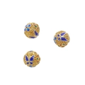 Three hollow 18K gold-plated filigree beads with blue enamel butterflies and flowers - Four-Petal Hollow Ball (#09)