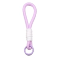 Purple braided polyester lanyard keychain with white wrap and metal spring ring - Purple