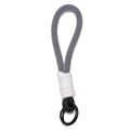 Braided nylon lanyard keychain in black and white mesh pattern with black metal ring - Black