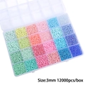 DIY jewelry seed beads set with 24 colors of 3mm glass beads in a clear plastic box - 24 Grids / Green, Pink and Blue Mix 3mm, Approx. 12,000 Pcs/Box, 15g per Slot