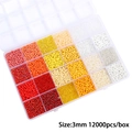 3mm glass seed bead set in 24 colors for DIY jewelry making, includes 12000 pieces - 24 Grids / Red, Yellow and White Mix 3mm, Approx. 12,000 Pcs/Box, 15g per Slot