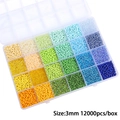 24-color 3mm glass seed bead DIY jewelry kit with 12000 pieces in storage box - 24 Grids / Yellow, Green and Blue Mix 3mm, Approx. 12,000 Pcs/Box, 15g per Slot