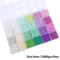 DIY bead set with 12000pcs 3mm glass seed beads in 24 colors including white, green and purple - 24 Grids / White, Green and Purple Mix 3mm, Approx. 12,000 Pcs/Box, 15g per Slot