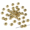 Flat round gold acrylic letter beads with black letter A for DIY bracelet making - A Gold with Black Letter
