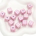 Pink and white checkered acrylic cube beads for DIY phone chain and jewelry making - Pink Plaid / 14x14mm (2 Pieces/Pack)
