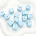Blue and white checkered acrylic cube beads with holes for DIY jewelry and phone charms - Blue Gingham / 14x14mm (2 Pieces/Pack)
