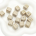Brown and white gingham pattern acrylic cube beads for DIY jewelry and phone chain making - Coffee Checked