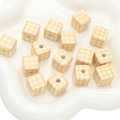 Acrylic cube beads with yellow and white gingham check pattern for DIY jewelry crafts - Yellow Plaid