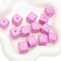 Pink acrylic cube beads with leopard heart print for DIY jewelry and phone chains - Pink Cow Print
