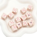Creamy white acrylic cube beads with pink floral bow print for DIY phone chains - Beige Floral Bow