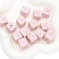 Pastel pink floral cube beads with purple bow print for DIY jewelry and phone charms - Pink Floral Bow
