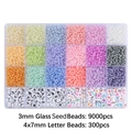24-grid DIY jewelry kit with 9000pcs 3mm glass seed beads and 300pcs letter beads - 24 Grids Storage Box / 3mm Cream Series