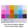 24-grid DIY jewelry kit with 9000 glass seed beads and 300 alphabet letter beads - 24 Grids Storage Box / 3mm Transparent Series