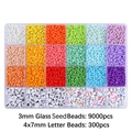 24-compartment storage box with 9000pcs 3mm glass seed beads and 300pcs letter beads - 24 Grids Storage Box / 3mm Bright Colors