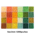 DIY bead set featuring 24 vibrant colors of 3mm glass seed beads in a storage box - 24 Grids / 3mm Yellow & Green Mixed Beads, Approx. 12,000 Pcs/Box, 15g Per Grid