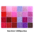 DIY 3mm glass seed beads kit with 24 compartments in pink and purple color gradients - 24 Grids / 3mm Red & Purple Mixed Beads, Approx. 12,000 Pcs/Box, 15g Per Grid
