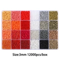 24-color 3mm glass seed beads kit with 12000 pieces in a clear plastic organizer box - 24 Grids / 3mm Red & Grey Mixed Beads, Approx. 12,000 Pcs/Box, 15g Per Grid