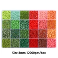 24-compartment storage box with 12,000 pieces of 3mm colorful glass seed beads for DIY jewelry - 24 Grids / 3mm Red and Green Mix, Approx. 12,000 Pcs/Box, 15g per Slot