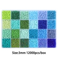 Green and blue 3mm glass seed beads set in 24-compartment storage box for DIY jewelry - 24 Grids / 3mm Blue and Green Mix, Approx. 12,000 Pcs/Box, 15g per Slot