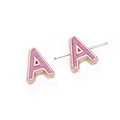Pink enamel letter A alloy bead charm with gold edges for DIY bracelet making - Letter A / 5 Pieces / Pink
