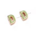Green enamel letter D bead charm with gold plating for DIY jewelry making - Letter D / 5 Pieces / Green
