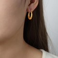 Pendientes de aro rectangulares de acero inoxidable chapado en oro 18k estilo vintage - F1242-Forma de U Retorcida / Dorado