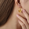 Pendientes vintage franceses en forma de U con baño de oro de 18k en acero de titanio - F1243-Forma de U Larga y Lisa / Dorado