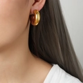 Thick gold-plated titanium earrings with deep brown enamel in a chunky hoop design - Brick Red