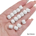 White faceted 8x10mm ceramic beads with glossy finish for DIY jewelry crafting - Faceted Column Bead / 5 Pcs/Pack / White