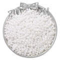 Cuentas de vidrio blanco perlado en bandeja plateada para creación de joyas artesanales - 4mm / Paquete de 10g (Aprox. 160 Pcs) / Blanco