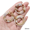 Pendentif rond en acrylique marbré marron de 34mm pour la fabrication de bijoux - Style Rond (#06) / 34mm (10 pièces/paquet)