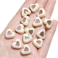Mix of iridescent heart beads with colorful oil-drop finish for DIY jewelry crafting - 15x13mm (5 Pieces/Pack) / White With Coffee Heart