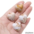 Vier wit-bruine marmeren acryl hartjes voor DIY sieraden maken, afmeting 23x25mm - 23x25mm (10 stuks/verpakking)