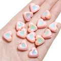 Pink pearlescent heart-shaped acrylic bead with light blue center for DIY jewelry making - 15x13mm (5 Pieces/Pack) / Pink With Blue Heart