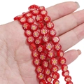 Red millefiori glass flower beads in flat round shape for DIY jewelry making - 6mm (Approx 65 Beads) / Red