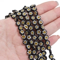 Handmade black Millefiori glass beads with yellow flower patterns for DIY jewelry making - Black