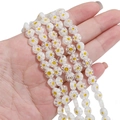 Flat millefiori glass beads with yellow flower petals for DIY jewelry making - Off White