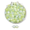 Light green and sky blue resin cat eye round beads in a silver bow display tray - Yellow Grey