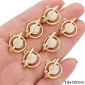 Y2K gold alloy Saturn heart charm with white pearl and rhinestone for DIY jewelry - Planet Shape Style (BJI1122)