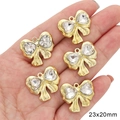 Five-piece set of Y2K bow charms with cat-eye heart rhinestones for jewelry making - Large Bow Heart Style (BJI1122)