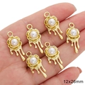 Golden rose-shaped jewelry pendant with white pearl inlay, y2k style DIY charms, 12x26mm - Melting Rose Style (BJI1122)