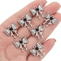 Silver bow pendants with black heart stones and micro-pave crystals for DIY jewelry - Bowknot Pendant / 1 Piece