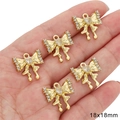 Ciondolo a cuore con fiocco dorato e strass bianchi per gioielli DIY, misura 18x18mm - Stile Fiocco Diamante Lucente (BJI1122)