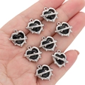 Silver-tone alloy thorn heart pendant with black gemstone for DIY jewelry making - Black Rhinestone Heart Claw Pendant / 1 Piece
