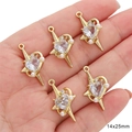 Ciondoli a cuore dorati con pietre occhio di gatto e perle a stella, misura 14x25 mm - Stile Stella Anello Cuore Diamante (BJI1122)