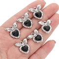 Silver alloy heart pendant with black gem for DIY jewelry making set of 6 pieces - Black Rhinestone Peach Pendant / 1 Piece