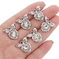 Silver alloy heart-shaped pendants with rabbit ears and clear crystal inlay for jewelry - White Rhinestone Peach Pendant / 1 Piece